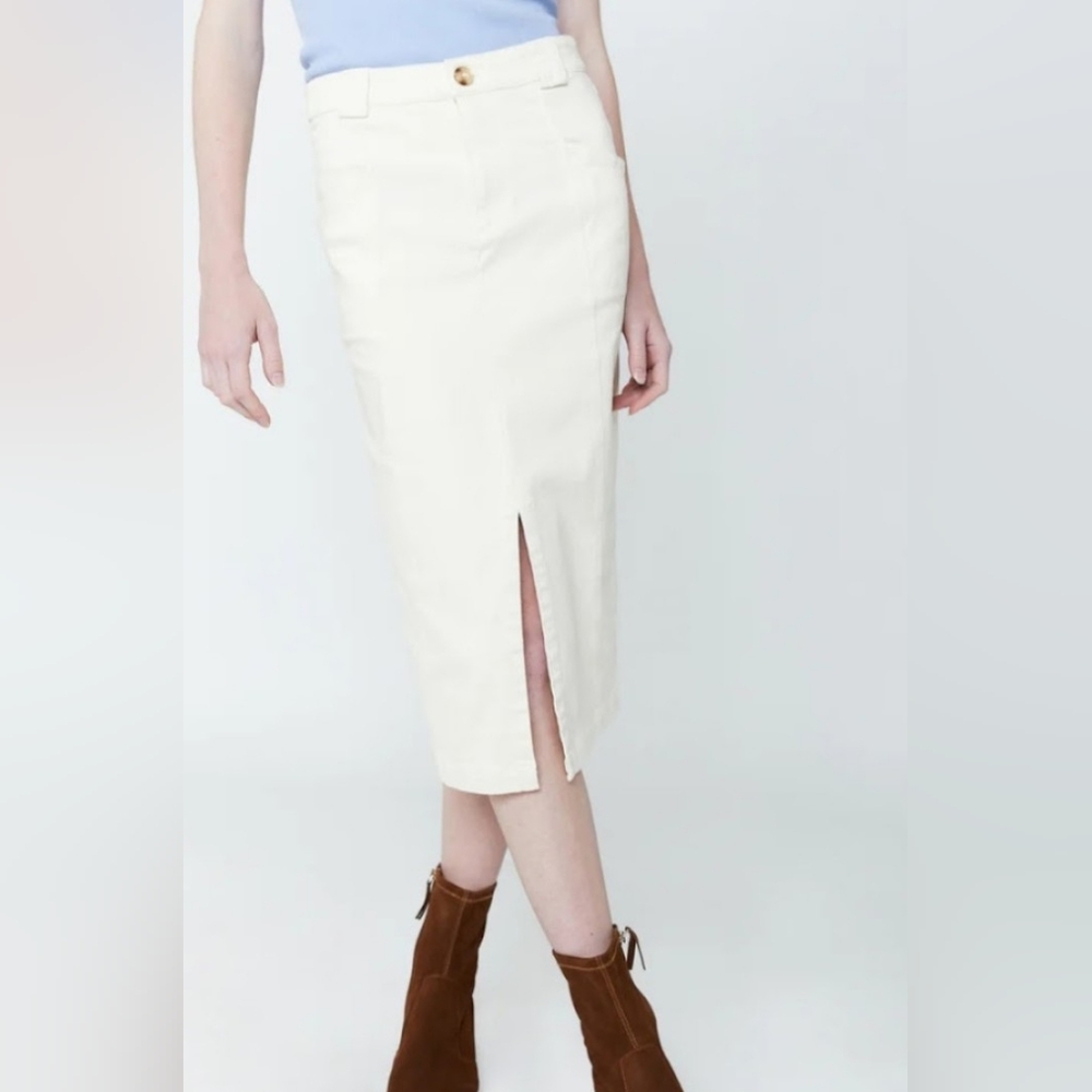 New! Soft Cotton Twill Denim Midi Skirt - Canvas Size 2